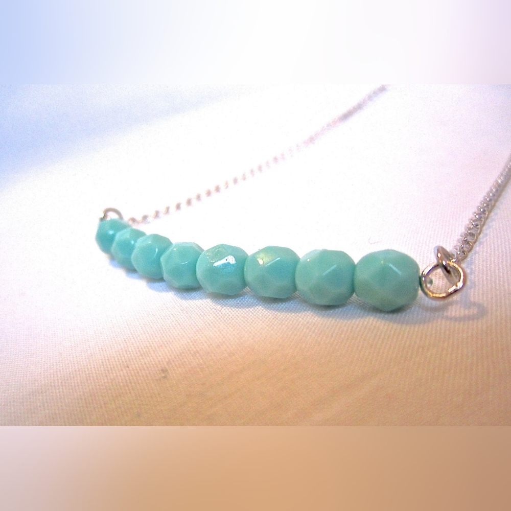 Platinum Turquoise Beaded Bar Necklace